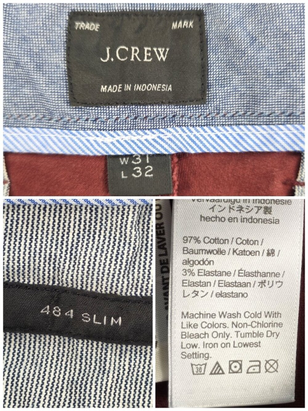 J. Crew 484 Slim Men's 31x32 Brick Red Stretch Chino Pants - Picture 2 of 10